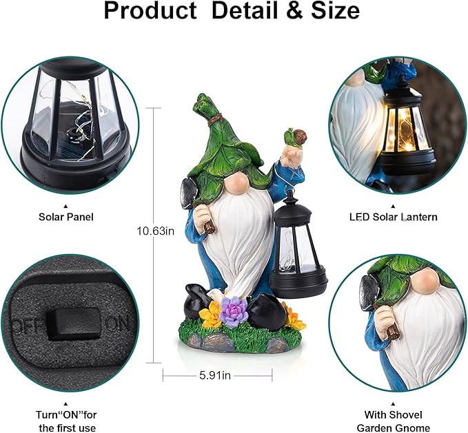 Solar Garden Gnome Statue – St Patrick’s Day Outdoor Decorations Funny Leprechaun Figurine with LED Lantern Waterproof Resin Leaf Hat Dwarf Sculpture for Patio Lawn Yard Art and Housewarming Gift