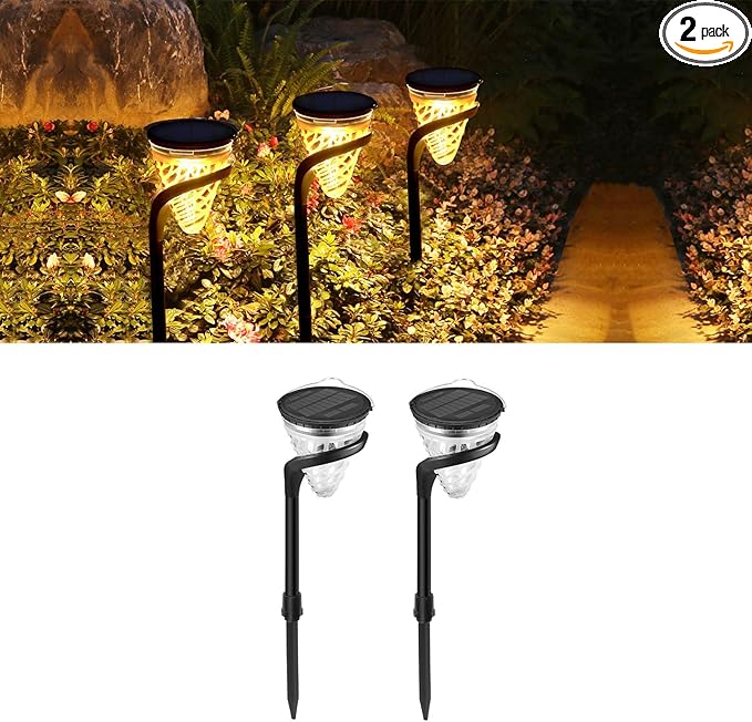 Solar Pathway Lights Outdoor 2 Pack, Auto On/Off Waterproof Landscape Lighting for Walkway Garden Yard, Adjustable Temperature Warm Light Cool/Warm, 3000K/6000K 8h+