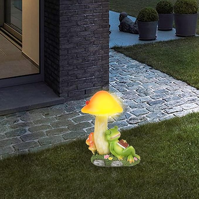 Mushroom Solar Lights - Mushroom Solar Lights Outdoor, Frog Solar Light Resin Figurine Waterproof | Led Mushroom Garden Lights Outdoor Frog Sleeping Sculpture for Patio Yard Lawn Decoration