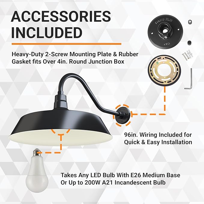 21in. Satin Black Oversized Outdoor Gooseneck Barn Light Fixture With 22in. Long Arm - Wall Sconce Farmhouse | Lumora