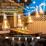 String Lights, 100FT Patio Lights with 64+5 Bulbs(1.5FT Bulbs Spacing), Outdoor String Lights, Remote & Dimmer, 3 | Lumora