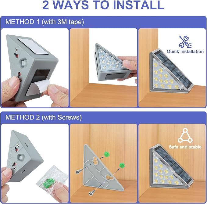 Solar Step Lights for Outside, 6 Pack Outdoor Waterproof IP67 Stair Lights, Powered for Front Porch, Pathway, Patio, Deck Decor, 3000K Warm White