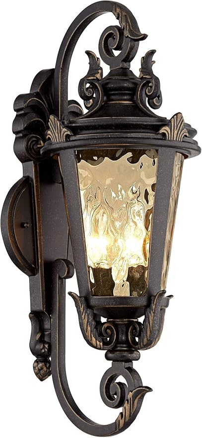 John Timberland Marseille Rustic Industrial Outdoor Wall Light Fixture Veranda Bronze Scroll 21 1/2" Champagne | Lumora