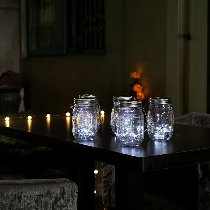 Decorman Solar Mason Jar Lights, 8 Pack Waterproof Fairy Star Firefly Lids String Lights with 8 Hangers for Patio | Lumora