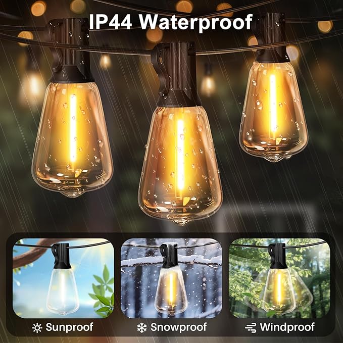 LAMPHOME LED Outdoor String Lights 100FT Patio Lights with 52 Shatterproof ST38 Vintage Edison Bulbs, Outside | Lumora