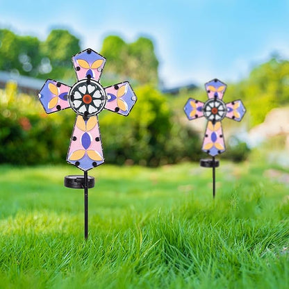 Solar Cross Garden Stake Lights 38inch Colored-Painted Outdoor Waterproof Memorial Garden Decor 2 Lighting Modes Cemetery Decorations for Grave for Remembrance Gifts & Sympathy Gifts