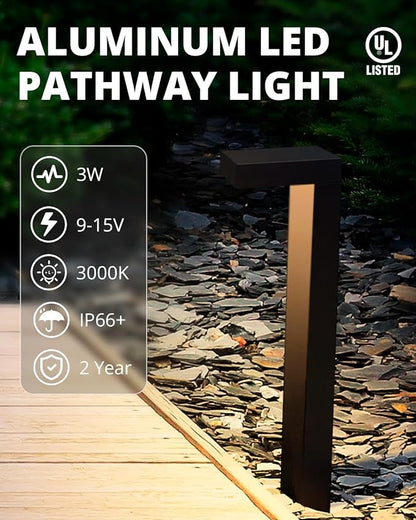 GKOLED 4-Pack Low Voltage Landscape Lighting, Pathway Lights, 3W 9-15V AC/DC Wired Outdoor LED Landscape Path Lights for Garden Driveway Accent Lighting Fixtures, Die-cast Aluminum Housing, UL-Listed