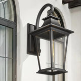 Emliviar Large Outdoor Wall Light, 25" Modern Front Porch Light for House, Clear Glass in Black Finish, XE220B BK | Lumora