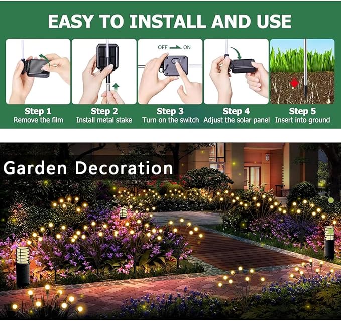 SUNYAO Solar Swaying Garden Light - 4 Pack New Upgraded Solar Garden Lights, 16LEDs Sway by Wind, Yard Patio Pathway Decoration, High Flexibility Iron Wire & Heavy Bulb Base, Warm White