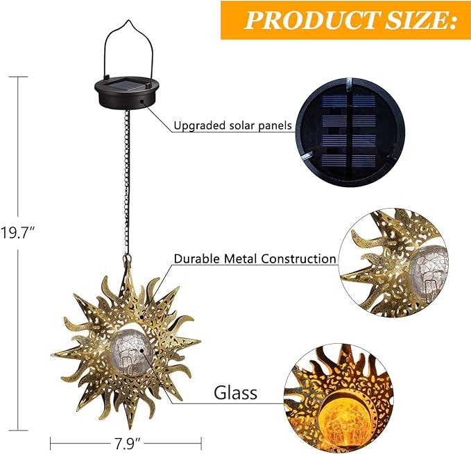Solar Lights Outdoor Garden Decor Hanging Lanterns Decoration Metal Sunflower Gifts Waterproof for Yard Clearance | Lumora