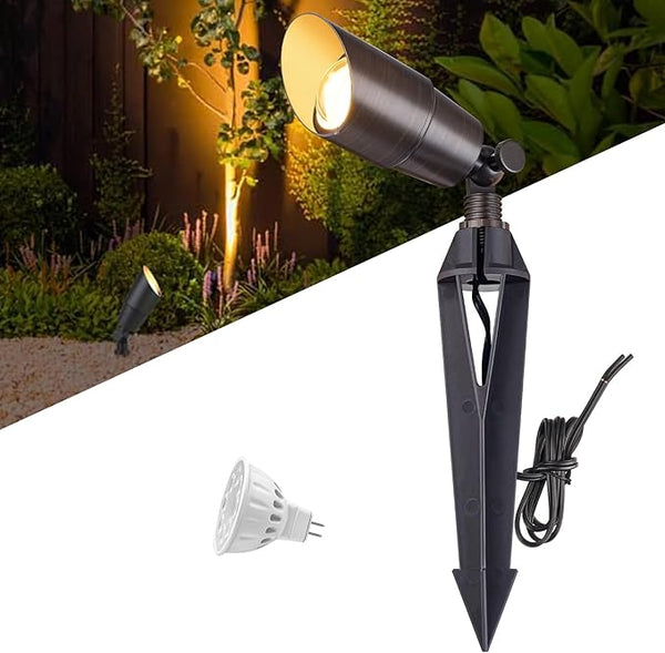 Solid Brass 12V Wired Low Voltage Spot Lights with 5W MR16 LED Bulb Warm White, Waterproof IP67 Outdoor Spot Lights | Lumora