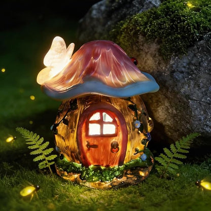 Mushroom Fairy House Garden Statue Outdoor Figurine with Solar Light,Fairy House Garden Decor,Fairy Cottage Ornaments,for Patio Yard Balcony Decoration,Gifts for Mom & Women