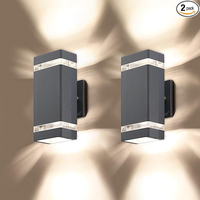 LMP 2 Pack LED Square Up and Down Lights Outdoor Wall Light，Body in Aluminum Waterproof Outdoor Wall Lamps，3000k 5W with Certificate ETL
