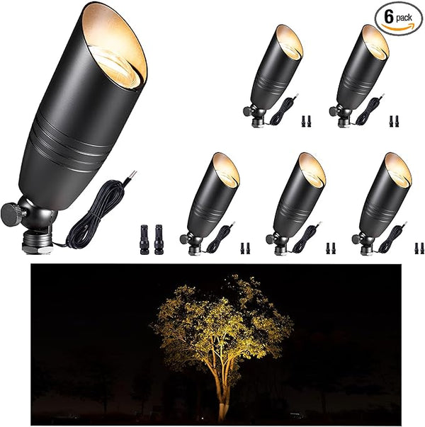 Gardenreet Low Voltage Spot Lights - Black Solid Brass Landscape Spotlight Wired, 12V Outdoor LED Bullet Uplights | Lumora