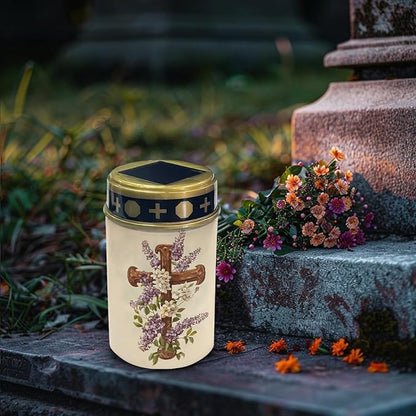 Solar Outdoor Lights,Solar Stake Lights Waterproof Solar Pathway Lights Landscape Lighting Solar Lantern Outdoor Cemetery Decorations for Yard Patio Tabletop,Cross and Floral