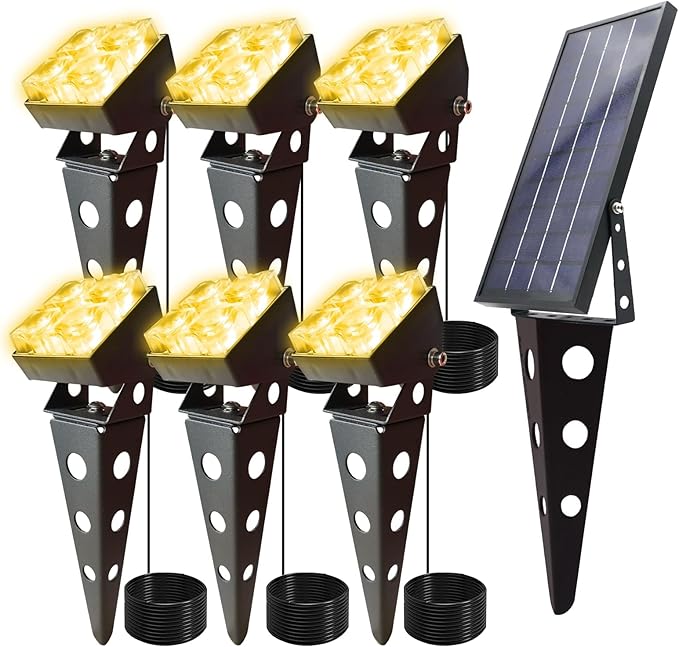 Solar Spot Lights Outdoor Waterproof IP65 Landscape Spotlights with Metal Stake Total 84ft Cable 6-in-1 Warm White | Lumora