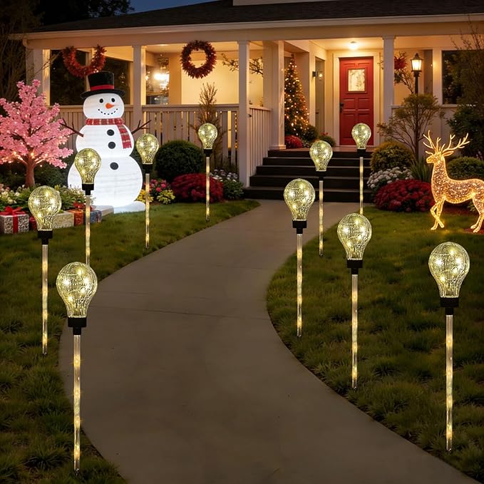 Solar Lights Outdoor Garden Decorative Waterproof 6 Pack Bulb Lights Outside Solar Pathway Lights for Garden Home Christmas Landscape Path Yard Lawn Driveway Flowerbed Decor - Warm White