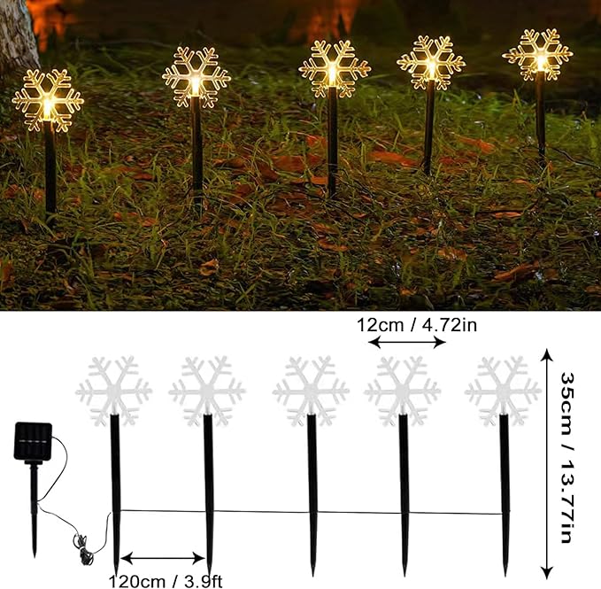 Solar Christmas Pathway Lights, 5 Pack Snowflake Decor Outdoor Waterproof Stake Lights for Garden, Lawn, Patio, Wedding Party