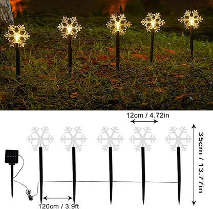 Solar Christmas Pathway Lights, 5 Pack Snowflake Decor Outdoor Waterproof Stake Lights for Garden, Lawn, Patio, Wedding Party