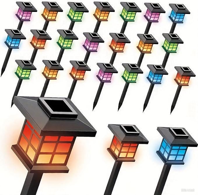 Solar LED Garden Light Lawn Light, Outdoor Path Channel Lighting, Suitable for Courtyard, Lawn and Lane Decoration, Windproof and Energy-Saving, Decorative Garden Light (24 Colored Lights)