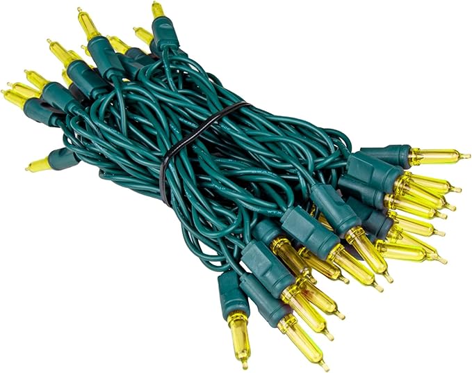 Novelty Lights Vintage Style T5 Yellow LED Christmas Lights, 11.5 Feet Green Wire String of 35 Mini Bulbs, UL Listed Indoor/Outdoor Tree Lighting