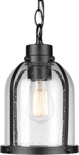 Globe Electric 44627 1-Light Outdoor Pendant, Matte Black, Clear Seeded Glass Shade, Bulb Included | Lumora