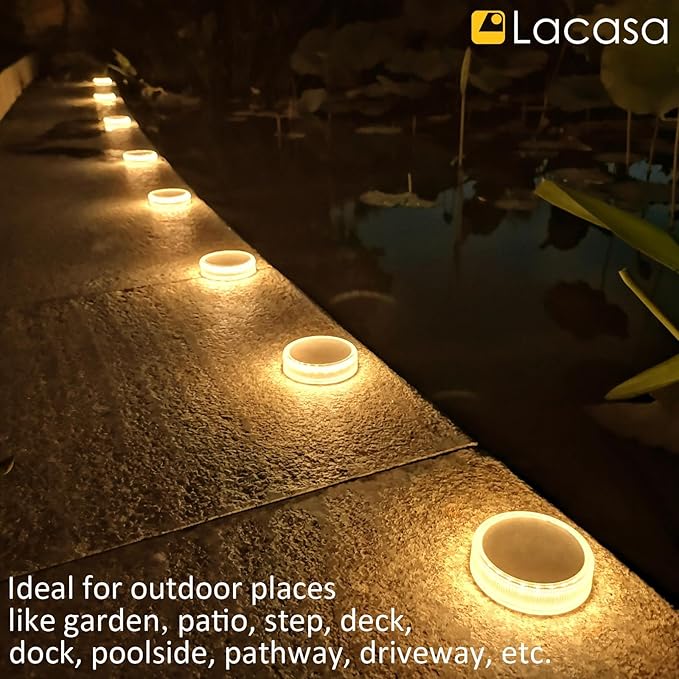 Lacasa Solar Deck Lights, 4 Pack 30LM Outdoor Solar Powered Step Lights, LED Dock Lights Warm White 2700K Light up | Lumora