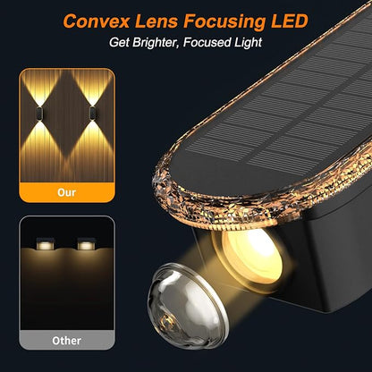 Ellasay Fence Lights Solar Powered: 2 Pack Solar Wall Lights Outdoor Up and Down IP67 Waterproof - 3 Colors Modes Brighter LED Lens Solar Lights Dusk to Dawn 12h for Backyard/Porch/Railing/Balcony