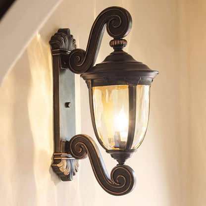 John Timberland Bellagio European Outdoor Wall Light Fixture Bronze Scroll 24" Champagne Hammered Glass Decor for Exterior House Porch Patio Outside Deck Garage Yard Front Door Garden Home