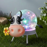 Solar Lights Outdoor Dairy Cow Decor with Crackle Glass Globe Lights - Cute Metal Cow Decor - Garden Figurine Light | Lumora