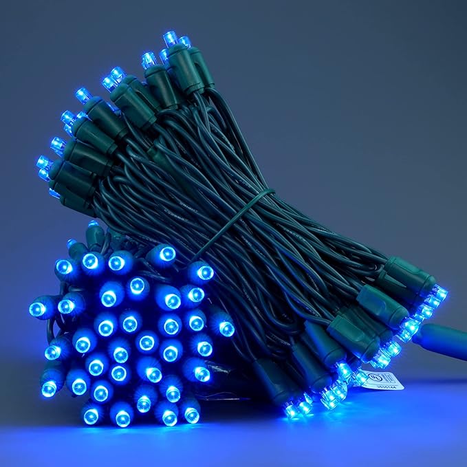YULETIME Blue One-Piece Wide Angle Christmas Lights 140 Count 48 Feet, 2 Sets 70 LED 24 ft High Waterproof 5mm UL Certified String Light (Blue)