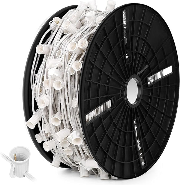 Brightever Commercial 500 FT LED Lights Sockets Outdoor, C9 E17 Light Sockets Set Spool, C9 Sockets Patio String | Lumora