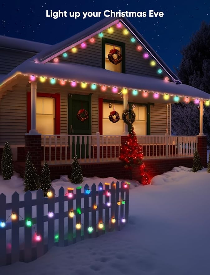 Outdoor String Lights 50FT, 25 Dimmable Color Changing LED Patio Lights with 54 Scene Modes, Warm White LED Bulbs for Outside, Christmas, Work with Alexa, Google, APP Control, IP65 Waterproof
