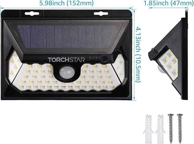 TORCHSTAR 58 LED Solar Powered Security Light, 4 Modes Cordless Motion Sensor Dusk to Dawn - Outdoor Wall Light | Lumora
