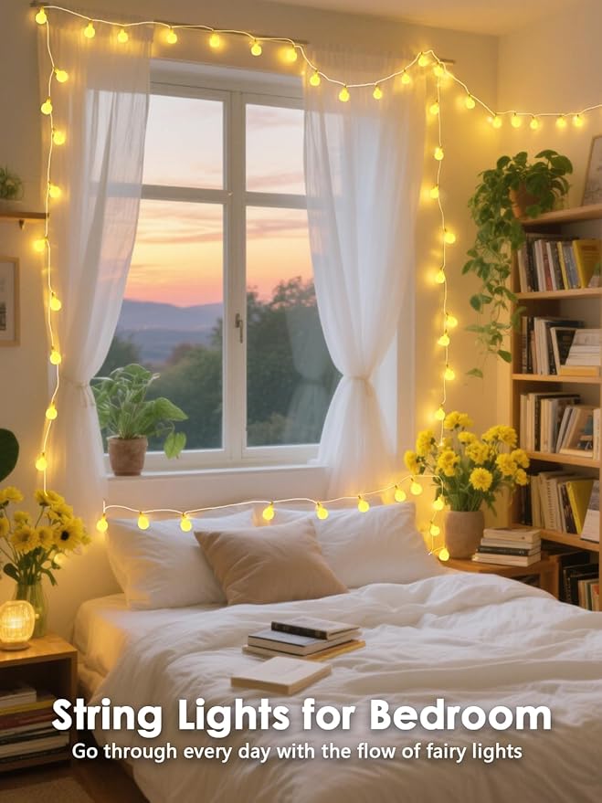2-Pack Connectable Globe String Lights | Total 86FT 200LED Warm White String Lights Plug in with Remote | 8 Modes Hanging Fairy Light for Indoor Outdoor Bedroom Party Classroom Christmas Tree Decor