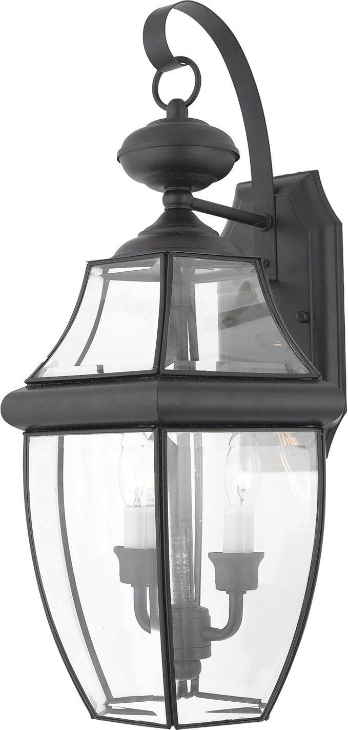 Quoizel Newbury Outdoor Wall Lantern, 20 Inch 2-Light Mystic Black Wall Sconce, French Country Exterior Wall | Lumora