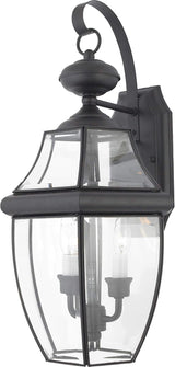 Quoizel Newbury Outdoor Wall Lantern, 20 Inch 2-Light Mystic Black Wall Sconce, French Country Exterior Wall | Lumora