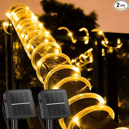 Brightown Solar Rope Lights Outdoor 2 Pack 39 Feet 100 Led Waterproof Solar Powered String Lights with 8 Lighting Modes,Copper Wire PVC Tube Lights for Garden Wedding Party DIY Decor (Warm White)