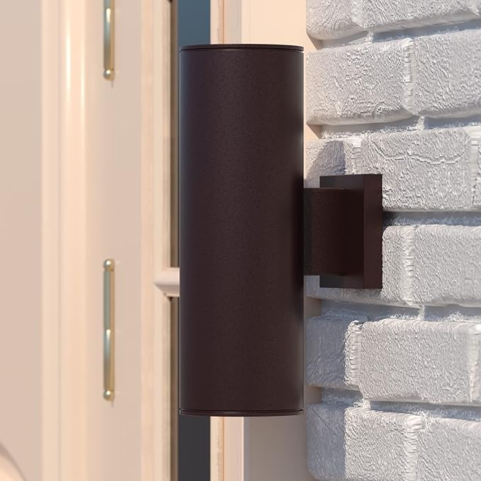 VAXCEL Chiasso Modern Outdoor Porch Light, 5" W x 14.25" H 2-Light Deep Bronze Cylinder Wall Sconce, Waterproof Up | Lumora