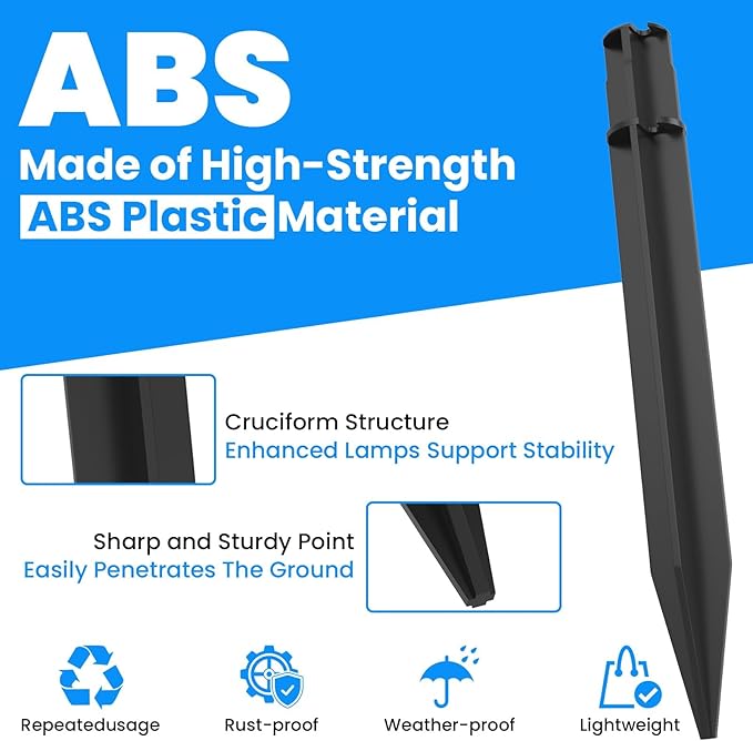 SDTC Tech 12-Pack ABS Ground Spikes (Only Fit for Round Pole of 0.83" Inside Diameter) Solar Torch Light Garden Plastic Ground Stakes for Garden Light Pathway Markers, 8.2 Inch Length