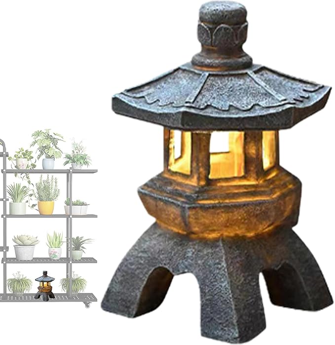 Garden Statues Outdoor, Solar Garden Statues, Palace Lamp Solar Powered Zen Lantern, Solar Yard Decorations for Outside Patio, Garden, Lawn (C)