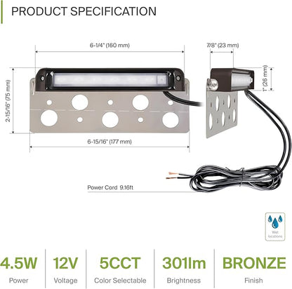 ASD LED 7 Inch Retaining Wall Light Fixture, Hardscape Paver Lighting | 5CCT, Low Voltage, Swivel, Waterproof, ETL Listed | 5W 300LM 2200K-5000K 12V | Landscape Step Illumination | Bronze, 8 Pack