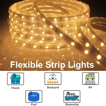 2Pack 50ft LED Rope Lights Outdoor Waterproof, 12V Dimmable Strip Light, Flexible LED Rope Lighting 3000K for Bedroom, Living Room, Backyard, Indoor Outdoor Decor
