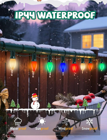 Multicolor C9 Christmas Lights Ceramic, C9 25Ft Vintage Incandescent String Lights with 27 Opaque Bulbs (2 Spare) for Christmas Tree Patio Roofline Outdoor Indoor Holiday Xmas Decorations
