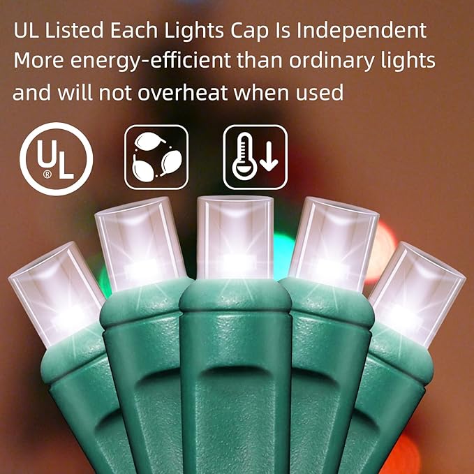 LAMPHOME 50LED String Lights,LED Christmas Lights,6" SPACING,Green Wire,White Colour,Commercial Grade