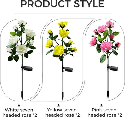 2 Pack Solar Garden Lights Outdoor, Waterproof 7-Rose Flower Lights for Yard, Solar Powered Outdoor Lights, Stake Lights for Patio Pathway Lawn Fence(Yellow, 27")