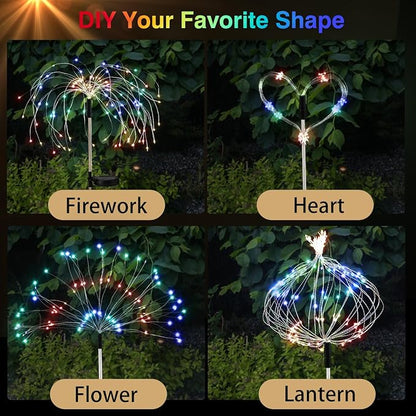 Lewondr Firework Solar Garden Lights, 120 LED Solar Firework Lights with 8 Lighting Modes, Waterproof Sparkler Starburst Solar Lights Outdoor for Yard Porch Patio Backyard Decor Present, 4 Pack