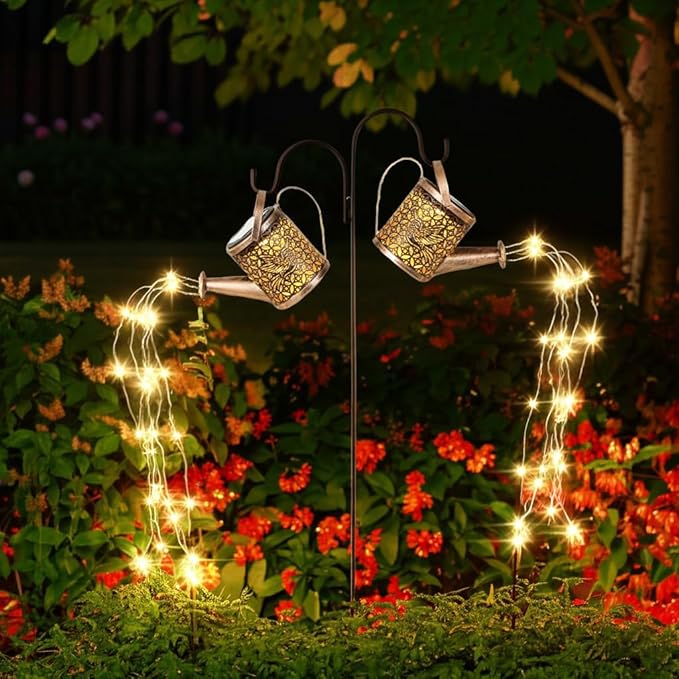Solar Watering Can Lights Outdoor Garden Decor, Waterproof Landscape Light One Pole Two Lights Outside Decorations for Lawn Backyard Patio Chrismas Gardening Gifts