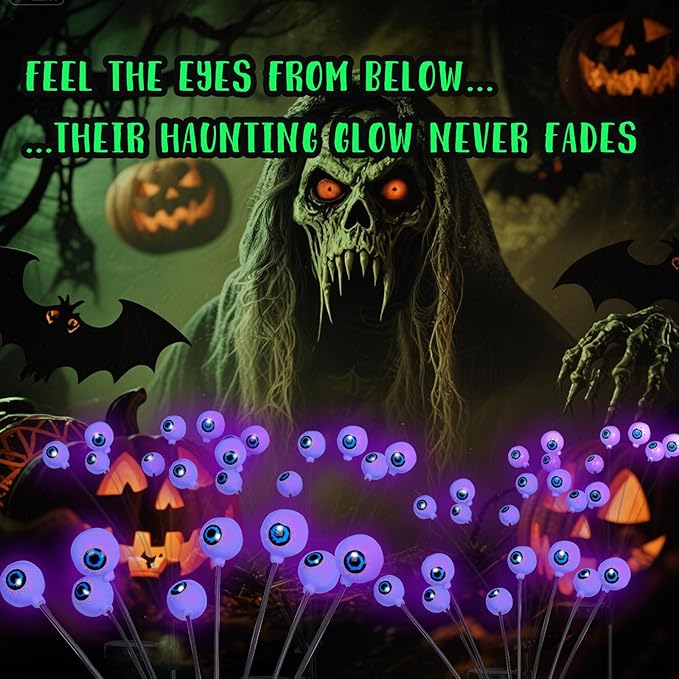2 Packs 16 LED Halloween Purple Eyeball Decorations Light, Solar Powered Eyeball Waterproof Pathway Lights, Swaying | Lumora
