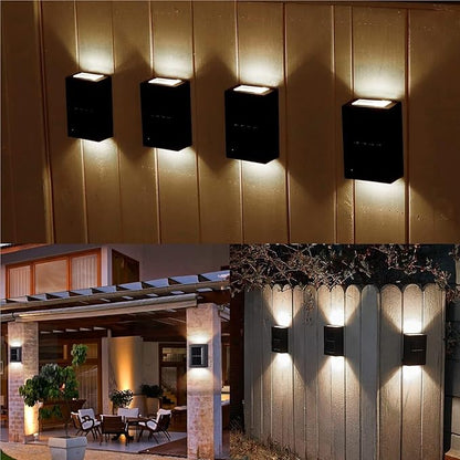 QUQUQ Solar Pathway Lights Solar Wall Lights Outdoor LED Up and Down Waterproof Power-Saving Yard Patio Decor(Cool White,4 Pack)